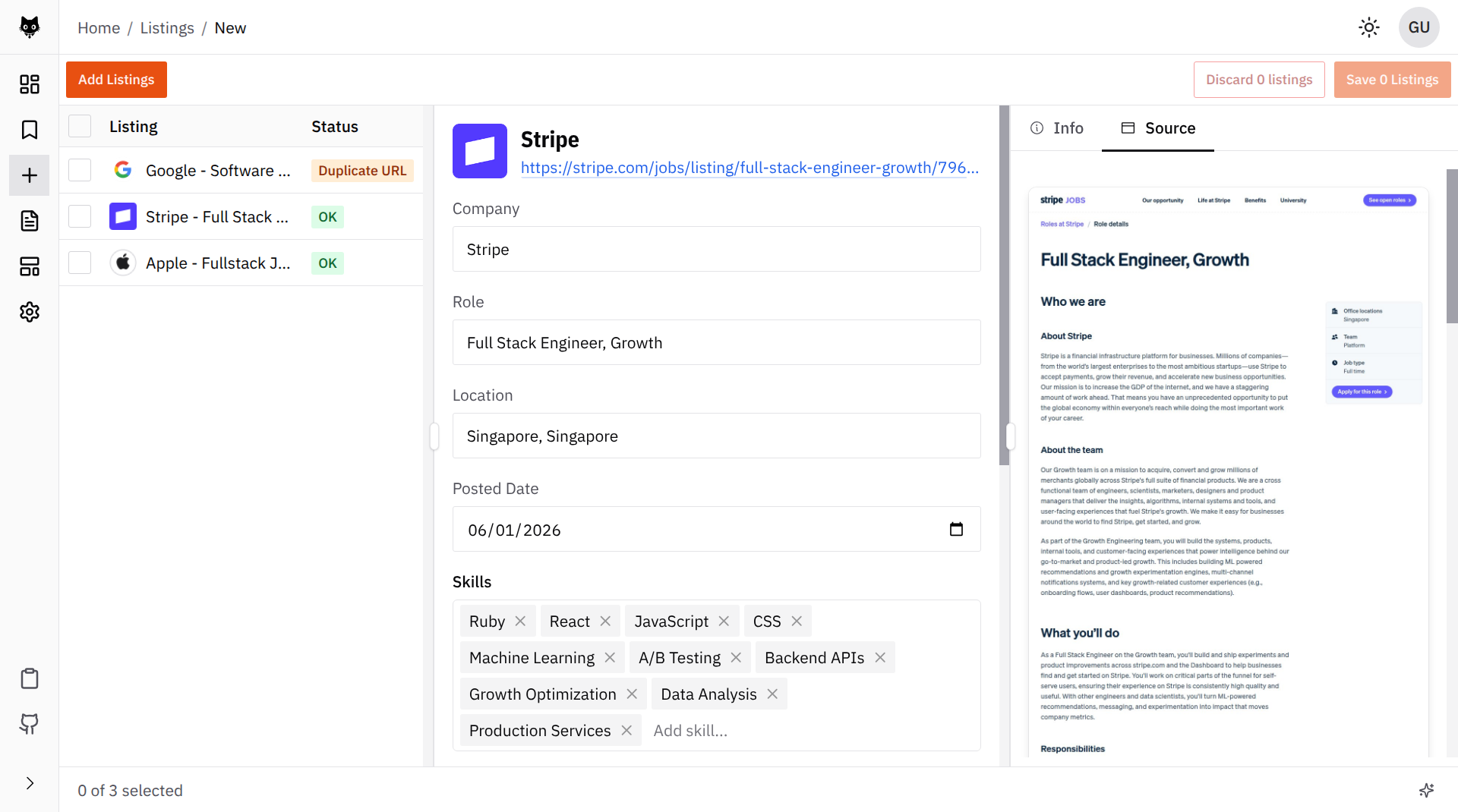 Atto's new listing review screen with extracted listing fields and source reference